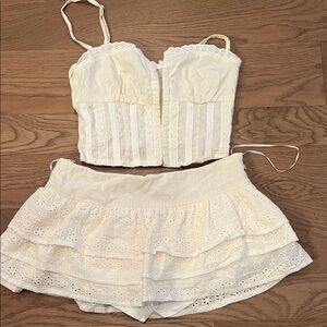Edikted Ivory Lace Top and Shorts Set